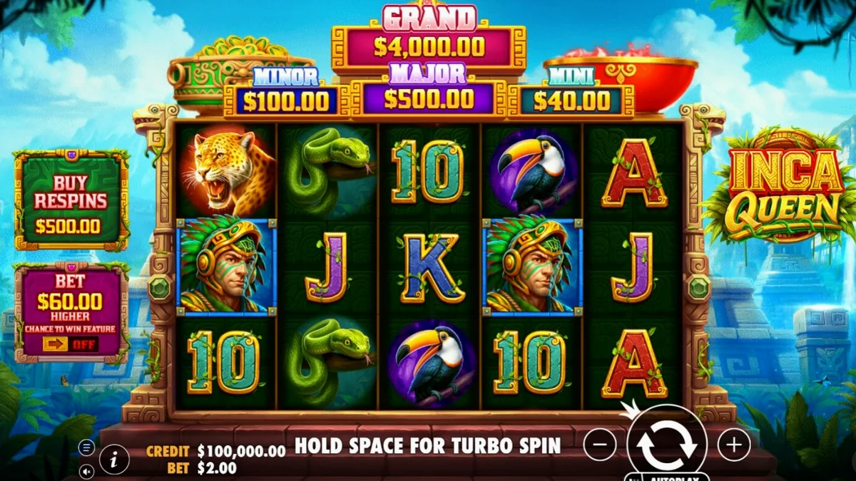 Interface vibrante do slot Inca Queen com tema de civilização antiga