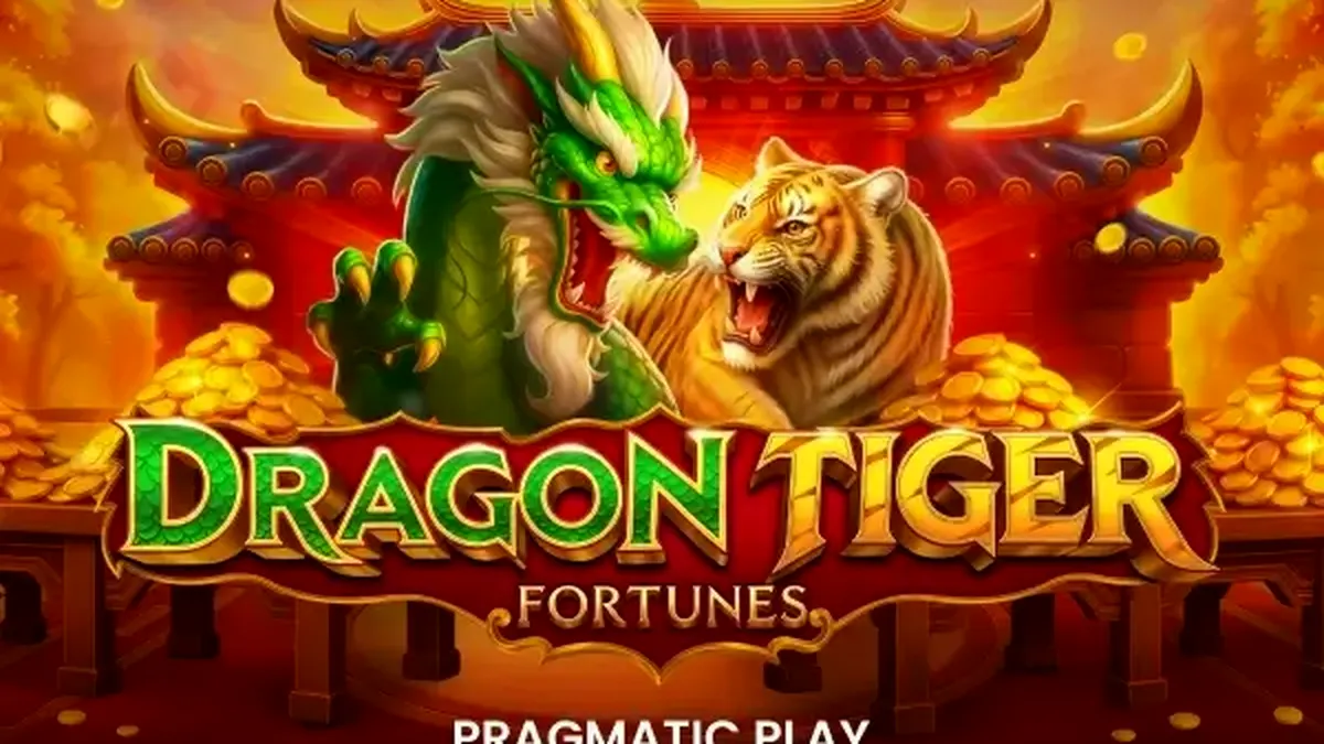 Cenário temático de Dragon Tiger Fortunes com dragões e tigres
