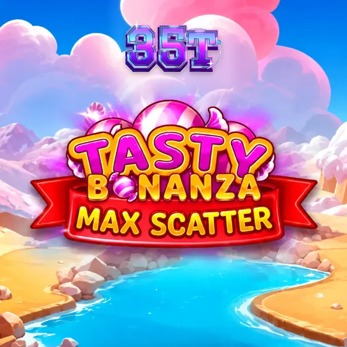 Interface colorida e vibrante do slot Tasty Bonanza Max Scatter com símbolos de doces